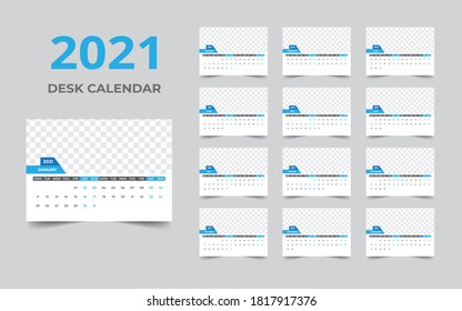 Desk calendar design 2021 template Set of 12 Months, Week starts Monday, Stationery design, calendar planner