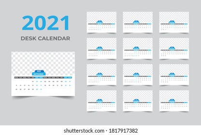 Desk calendar design 2021 template Set of 12 Months, Week starts Monday, Stationery design, calendar planner