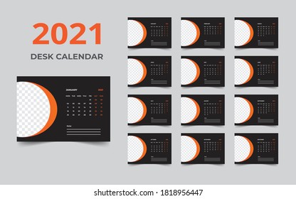 Desk calendar design 2021 template Set of 12 Months, Week starts Monday, Stationery design, calendar planner
