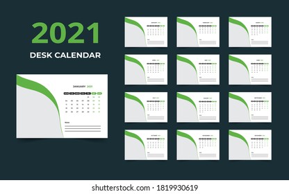 Desk calendar design 2021 template Set of 12 Months, Week starts Monday, Stationery design, calendar planner
