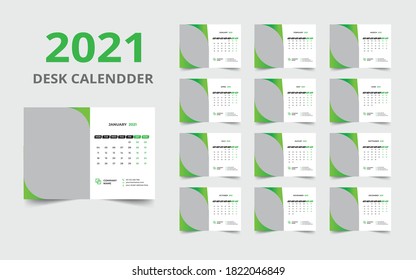 Desk calendar design 2021 template Set of 12 Months, Week starts Monday, Stationery design, calendar planner