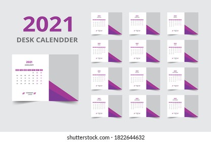 Desk calendar design 2021 template Set of 12 Months, Week starts Monday, Stationery design, calendar planner
