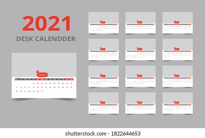 Desk calendar design 2021 template Set of 12 Months, Week starts Monday, Stationery design, calendar planner
