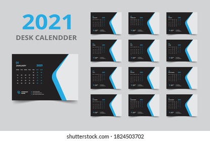 Desk calendar design 2021 template Set of 12 Months, Week starts Monday, Stationery design, calendar planner
