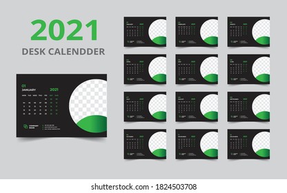 Desk calendar design 2021 template Set of 12 Months, Week starts Monday, Stationery design, calendar planner
