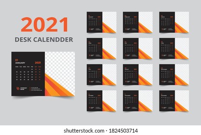 Desk calendar design 2021 template Set of 12 Months, Week starts Monday, Stationery design, calendar planner
