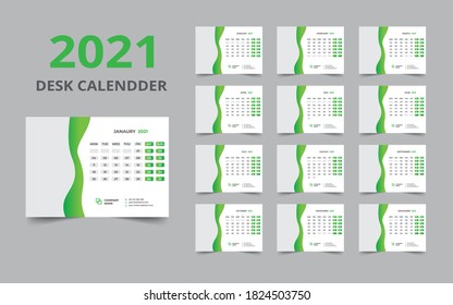 Desk calendar design 2021 template Set of 12 Months, Week starts Monday, Stationery design, calendar planner
