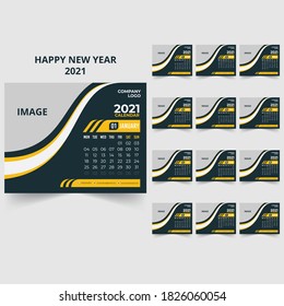 Desk calendar design 2021 template Set of 12 Months