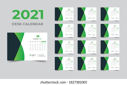 Desk calendar design 2021 template Set of 12 Months, Week starts Monday, Stationery design, calendar planner
