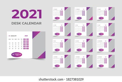 Desk calendar design 2021 template Set of 12 Months, Week starts Monday, Stationery design, calendar planner
