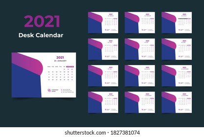 Desk calendar design 2021 template Set of 12 Months, Week starts Monday, Stationery design, calendar planner
