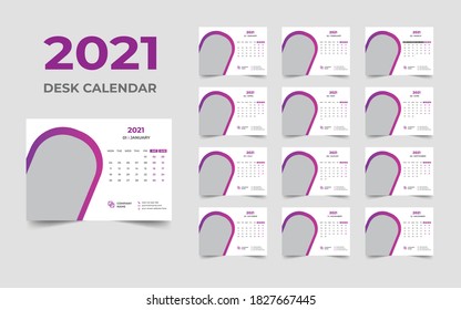 Desk calendar design 2021 template Set of 12 Months, Week starts Monday, Stationery design, calendar planner
