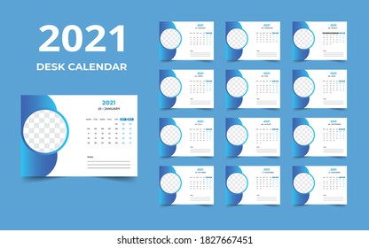 Desk calendar design 2021 template Set of 12 Months, Week starts Monday, Stationery design, calendar planner
