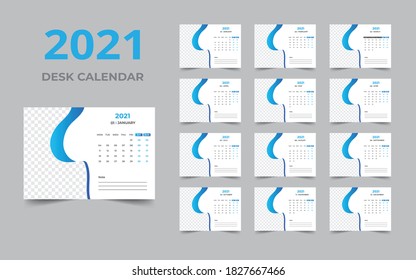 Desk calendar design 2021 template Set of 12 Months, Week starts Monday, Stationery design, calendar planner
