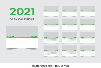 Schreibtisch Kalenderdesign 2021 Vorlage Set von 12 Monaten, Woche beginnt Montag, Schreibtischdesign, Kalenderplaner
