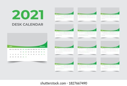 Desk calendar design 2021 template Set of 12 Months, Week starts Monday, Stationery design, calendar planner
