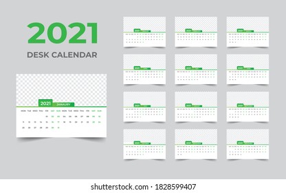 Desk calendar design 2021 template Set of 12 Months, Week starts Monday, Stationery design, calendar planner
