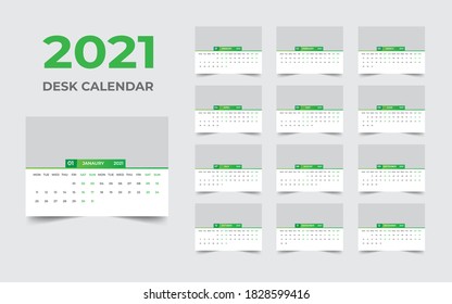 Desk calendar design 2021 template Set of 12 Months, Week starts Monday, Stationery design, calendar planner
