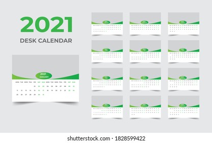 Desk calendar design 2021 template Set of 12 Months, Week starts Monday, Stationery design, calendar planner
