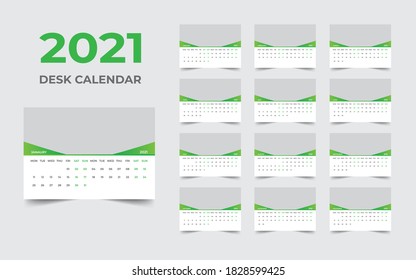 Desk calendar design 2021 template Set of 12 Months, Week starts Monday, Stationery design, calendar planner
