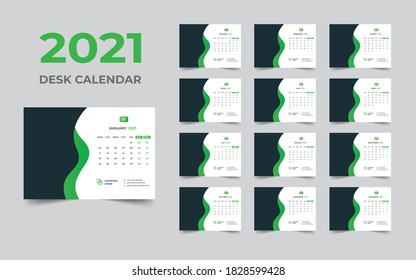 Desk calendar design 2021 template Set of 12 Months, Week starts Monday, Stationery design, calendar planner
