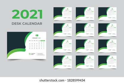 Desk calendar design 2021 template Set of 12 Months, Week starts Monday, Stationery design, calendar planner
