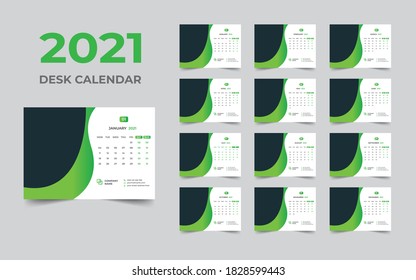 Desk calendar design 2021 template Set of 12 Months, Week starts Monday, Stationery design, calendar planner

