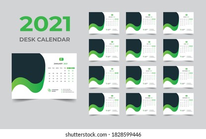 Desk calendar design 2021 template Set of 12 Months, Week starts Monday, Stationery design, calendar planner
