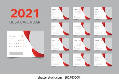 Desk calendar design 2021 template Set of 12 Months, Week starts Monday, Stationery design, calendar planner
