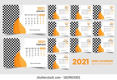 Desk calendar design 2021 template Set of 12 Months, Week starts Monday, Stationery design, calendar planner