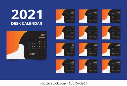 Diseño de calendario de escritorio plantilla 2021.Inicio de semana lunes