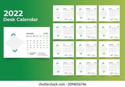 Desk calendar design 2022 template Set of 12 Months, Week starts Monday, Stationery design, calendar planner
