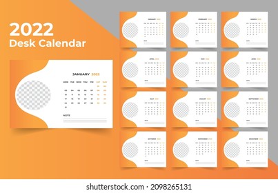 Desk calendar design 2022. Week starts on Monday. template for annual calendar 2022