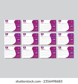 Desk calendar design 2024 template.