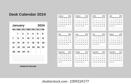 Desk calendar design 2024 vector