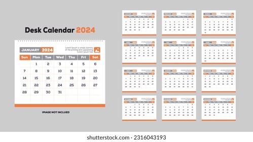 Desk calendar design 2024 vector
