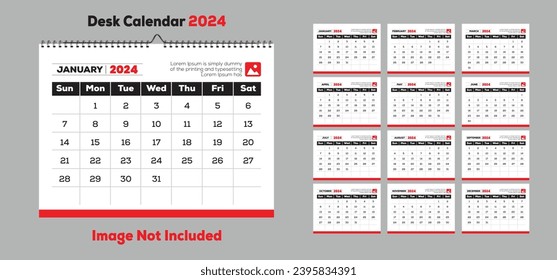 Desk calendar design 2024 vector