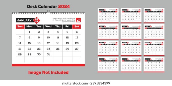 Desk calendar design 2024 vector