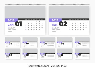 desk calendar design for 2025 year, 12 page desk calendar design