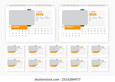 design de calendário de mesa para 2025 ano, 12 página design de calendário de mesa