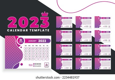 Desk Calendar design for new year 2023 with eye catchy modern gradient color