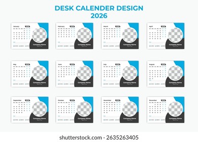 Desk Calendar Design, Table Calendar Design, Set Of Calendar Design.  
