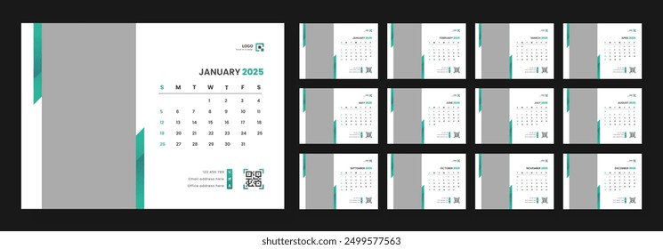 Desk calendar design template 2025, Monthly planner design in corporate and business style, Week start on Sunday