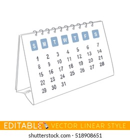 Desk calendar. Editable outline sketch. Stock vector illustration.