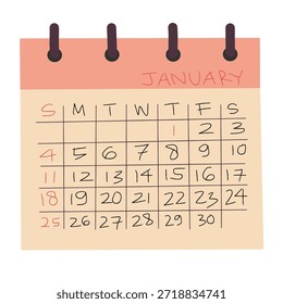 Calendário de mesa em estilo desenhado à mão para conceitos de planejamento e programação. Excelente para aplicativos de produtividade, planejadores e visuais de negócios.