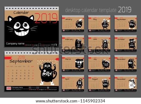 Desk Calendar  Funny  Cats 2019  Year Stock Vector Royalty 