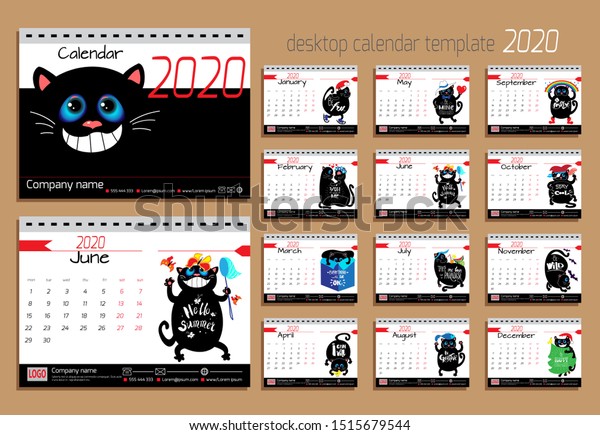 Desk Calendar Funny Cats 2020 Year Stock Vector Royalty Free