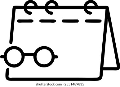 Desk Calendar and Glasses Isolated concept as A vector image of a desk calendar and a pair of glasses isolated on a white background. Perfect for depicting planning and focus in a