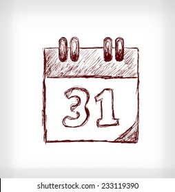 Desk calendar. Hand drawn vector illustration on light grey background