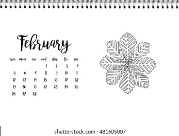 Desk calendar horizontal template 2017 for month February. Week starts Monday